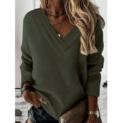JNGSA Women V Neck Sweatshirts Casual Long Sleeve Oversized Pullover Sweatshirt Loose Comfy Tops