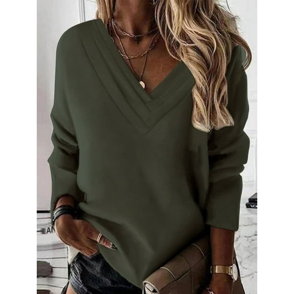 JNGSA Women V Neck Sweatshirts Casual Long Sleeve Oversized Pullover Sweatshirt Loose Comfy Tops