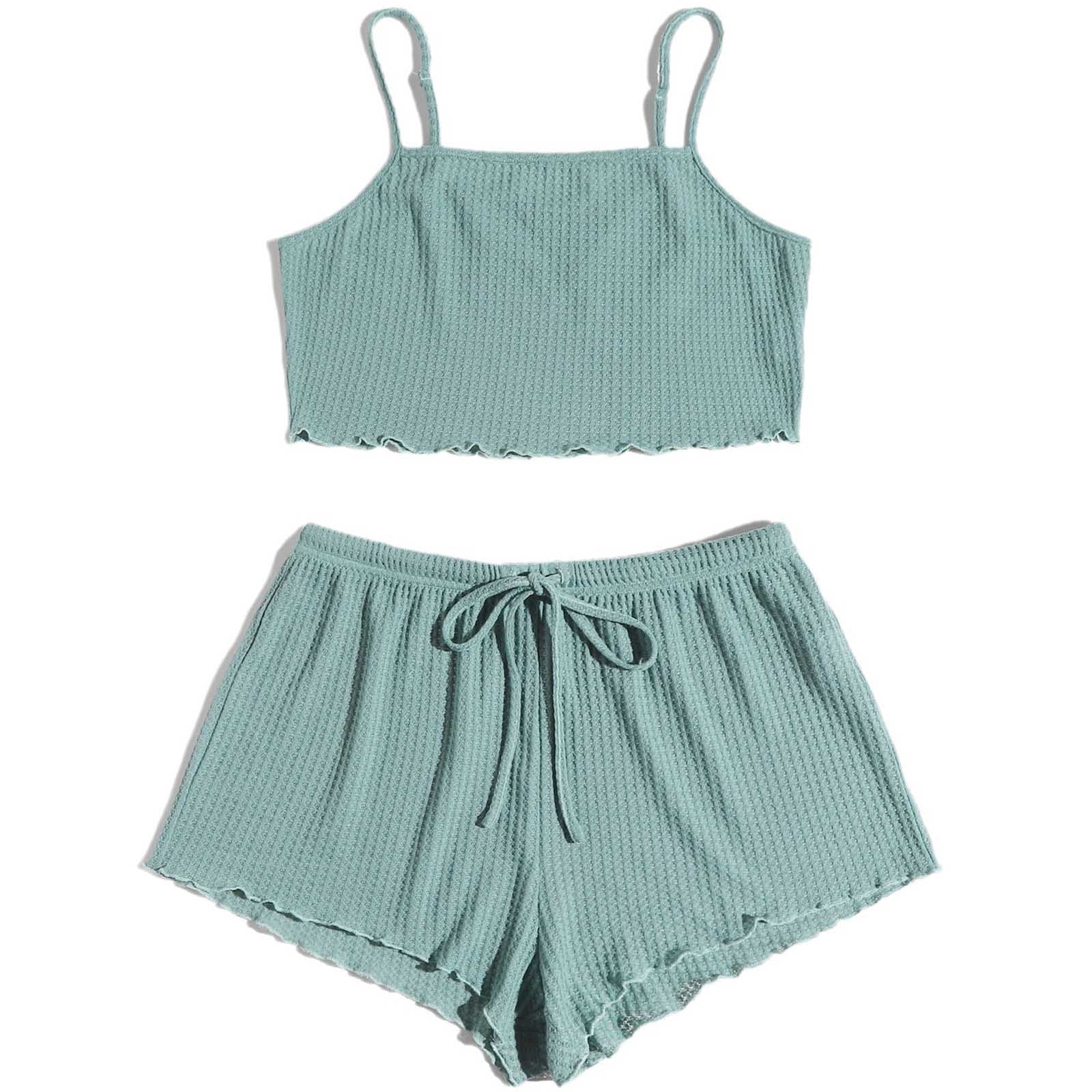 JNGSA Women's 2 Piece Oversized Pajama Sets Spaghetti Strap Tank Top