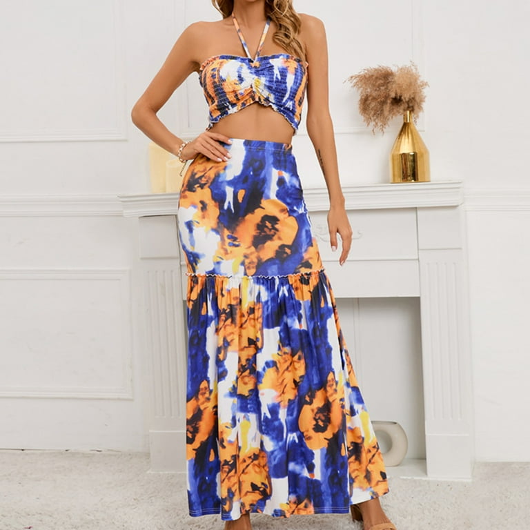 Boho maxi cheap skirt set