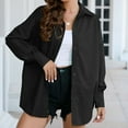 thumbnail image 1 of JNGSA Women's Classic-Fit Button-Down Shirts Loose Lapel Long-Sleeve Shirts Solid Color Business Casual Dressy Blouse Black S, 1 of 4