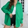 thumbnail image 1 of JNGSA Women's Classic-Fit Button-Down Shirts Loose Lapel Long-Sleeve Shirts Solid Color Business Casual Dressy Blouse Green XL, 1 of 4