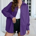 thumbnail image 1 of JNGSA Women's Classic-Fit Button-Down Shirts Loose Lapel Long-Sleeve Shirts Solid Color Business Casual Dressy Blouse Purple M, 1 of 4
