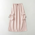 thumbnail image 1 of JNGSA Women's Drawstring Elastic Waist Cargo Skirt Long Skirts with Pocket A-line Quick Drying Midi Skirts Pink, 1 of 6