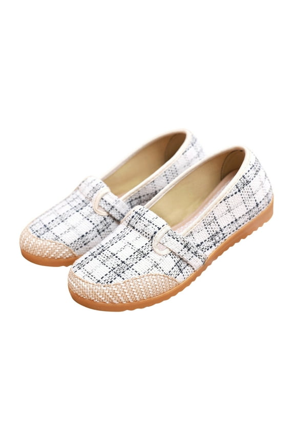 Women's Flat Shoes Canvas Shoes Round Toe Slip On Walking Flats Shoes for Woman Low Flats Comfort Soft