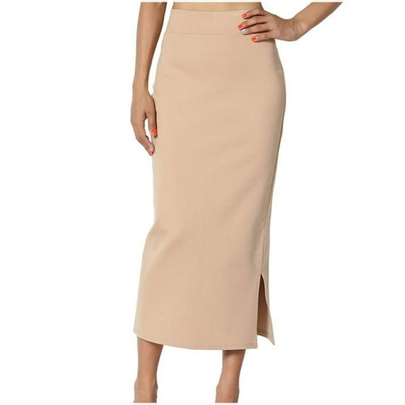 JNGSA Women's High Waist Split Hem Velvet Bodycon Pencil Midi Skirt Casual Comfort Wrap Mid-Calf Skirt