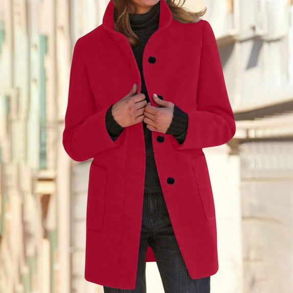 JNGSA Women's Jacket, Women's Winter Overcoat Mid-Long Stand Collar Woolen Single Breasted Coat Outerwear with Pockets