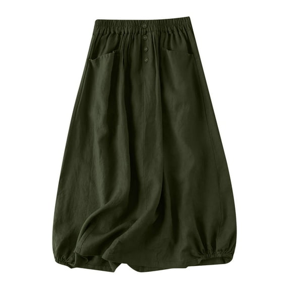 JNGSA Women's Midi Skirt Elastic High Waist Cotton Linen Skirt A-Line Skirt for Women 2024 Trendy
