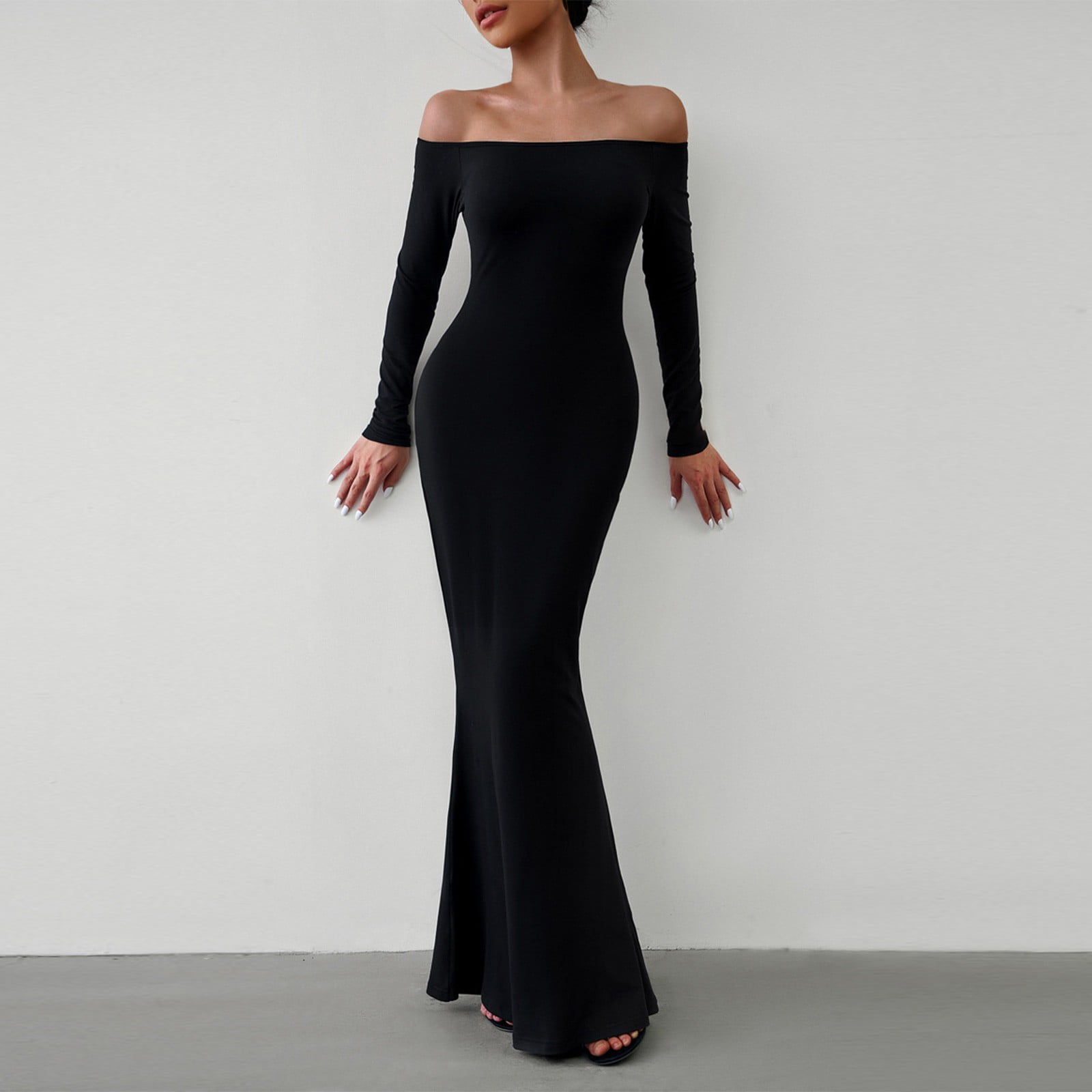 JNGSA Women's Sexy Elegant Long Sleeve Off Shoulder Party Maxi