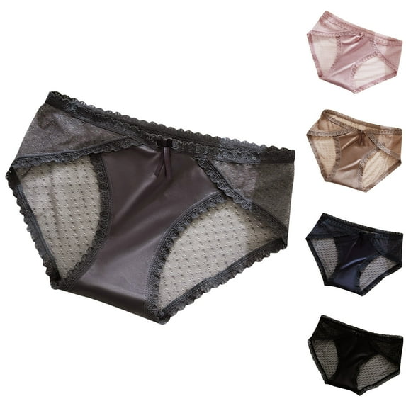 JNGSA Women's Stretch Lace Panties Vintage Satin Panties Low-Waist No Show Bikini Panties Soft Comfy Seamless Briefs