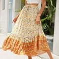 thumbnail image 1 of JNGSA Women's Summer Maxi Skirt Floral High Waist Long Loose Dress Bohemian Flowy A-Line Skirts Vacation Skirts for Women Orange, 1 of 8