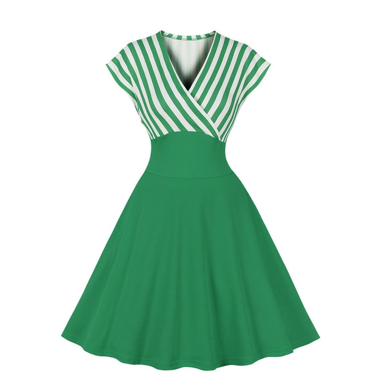 New V-neck striped stitching dress New V-neck striped stitching dress