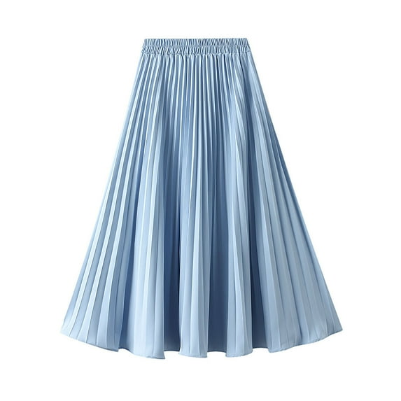 JNGSA Women's Vintage Skirt Solid Clor High Waist Pleated Skirt Wrap Skirts Beach Vacation Skirts Auricular Margin Pleated Skirt Midi Skirt Blue