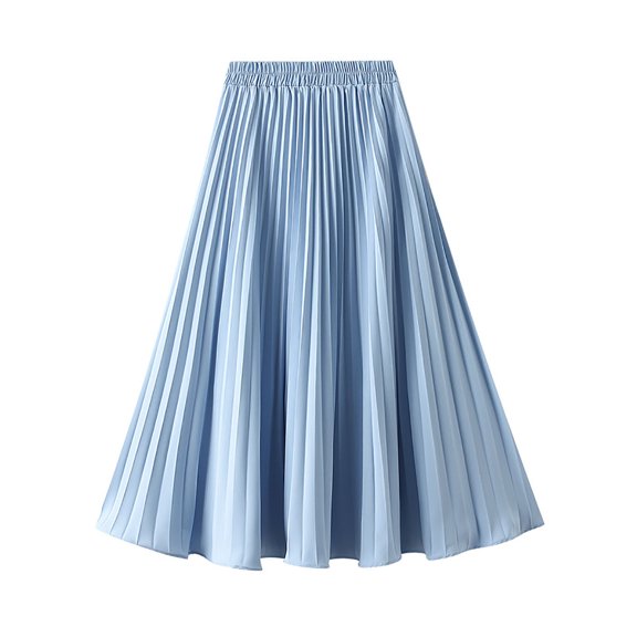 JNGSA Women's Vintage Skirt Solid Clor High Waist Pleated Skirt Wrap Skirts Beach Vacation Skirts Auricular Margin Pleated Skirt Midi Skirt Blue