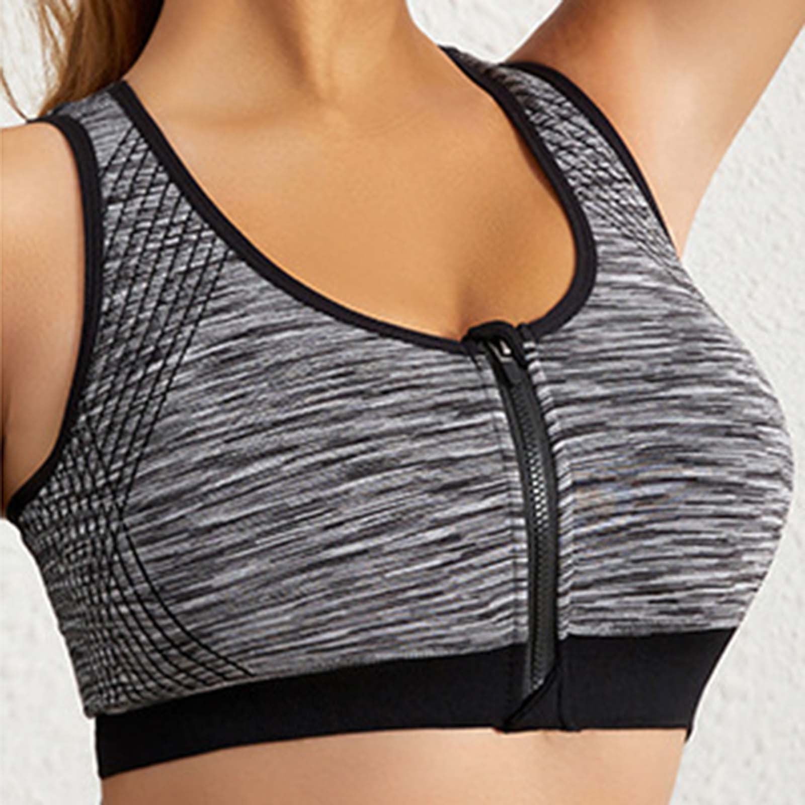 Women's Front Zipper Closure Sports Bra Workout Yoga Bras - Grey