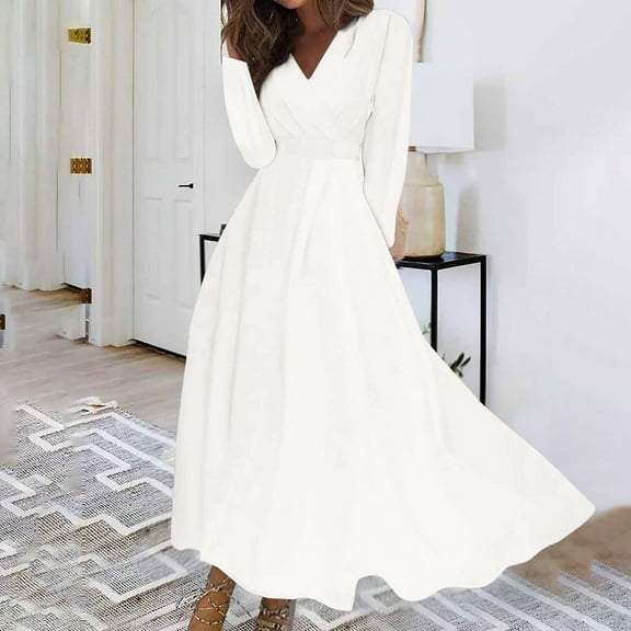 Aueoeo Womens Dresses Fall , Womens Cocktail Dresses Crewneck Lantern Long Sleeve Formal Dress Tie Waist Maxi Dresses