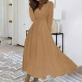 thumbnail image 1 of JNGSA Womens Dresses Fall 2023, Womens Cocktail Dresses 2023 Crewneck Lantern Long Sleeve Formal Dress Tie Waist Maxi Dresses, 1 of 5
