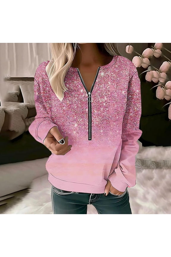 Womens Fall Fashion 2024 Petite Sweatshirts Floral Half Zip Casual Pullovers Lightweight Long Sleeve Tops