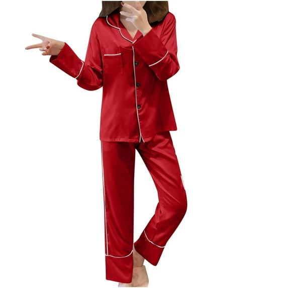 JNGSA Womens Lounge Set, Womens 2 Piece Pajama Sets Long Sleeve Sleepwear Button Up Shirt with Pants Loungewear