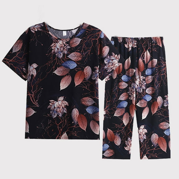 JNGSA Womens Pajama Sets Capri Pajamas for Women Set Plus Size Sleepwear Tops with Capri Pants Summer Pjs Sets