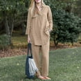 thumbnail image 1 of JNGSA Womens Sets 2 Piece Outfits,Linen Sets for Women,Cotton Long Sleeve V-Neck Lapel Tops and Wide Leg Pants Summer/Fall Casual Solid Color Set Khaki, 1 of 8
