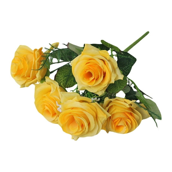 JNHKLASR 1PC Realistic Yellow Rose,Five Headed Flower,11nch,Flower Bunches with Leaves for Table, Centerpiece, Wedding, Home Decor