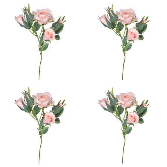 JNHKLASR 4PCS Realistic Rose,Five Headed Flower,16.93Inch,Flower Bunches with Leaves for Table, Centerpiece, Wedding, Home Decor
