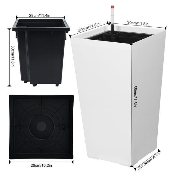 JNXYL 1/2Pcs Tall Planters, Resin Flower Pot for Outdoor Indoor Plants, Outdoor Planter for Front Porch Door Balcony Deck, with Visual Water Level, Dual Buckle, Tray, 21.7"