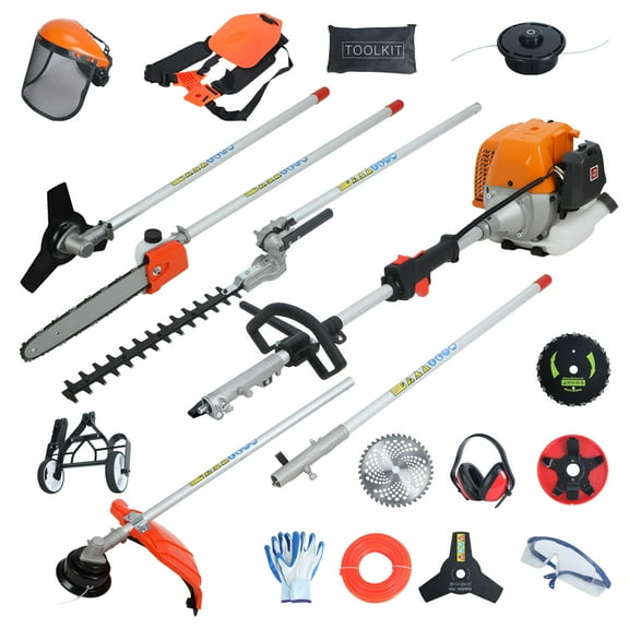 JNXYL 2-Cycle 52cc Straight Shaft Gas String Trimmer Weed Wacker and Brush Cutter for Lawns and Grass