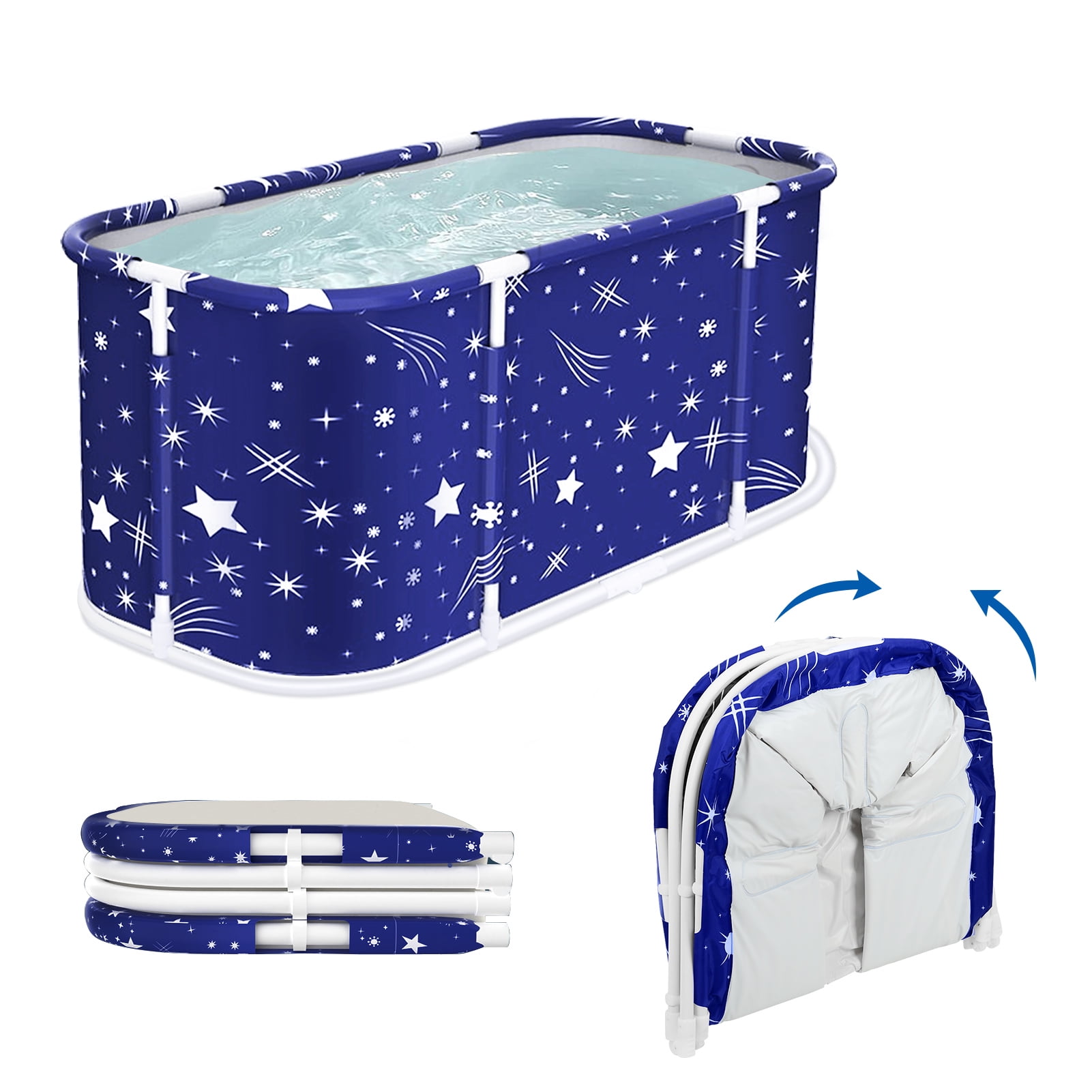 JNXYL 47in Portable Folding Bathtub Large Foldable Bathtub, Hot \u0026 Cold Soaking Bathtub, Starry Blue