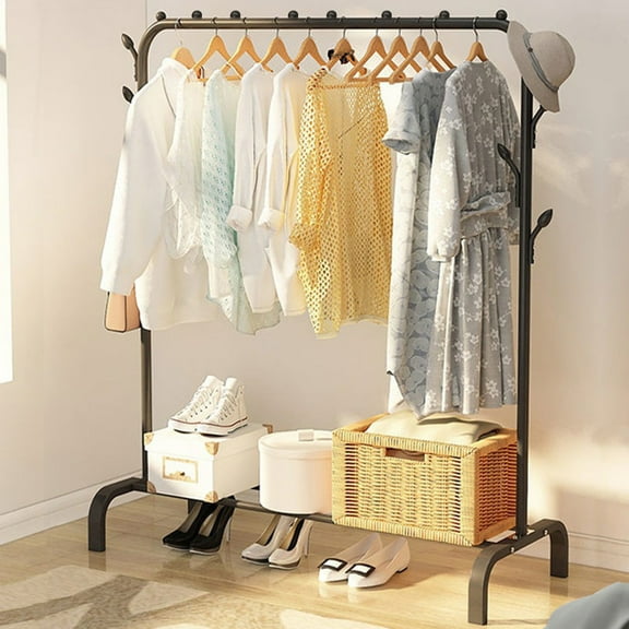 JNXYL Clothes Rack, Clothing Racks or Hanging Racks with Shelf, Heavy Duty Metal Garment Rack with Side Hooks for Home Dormitory