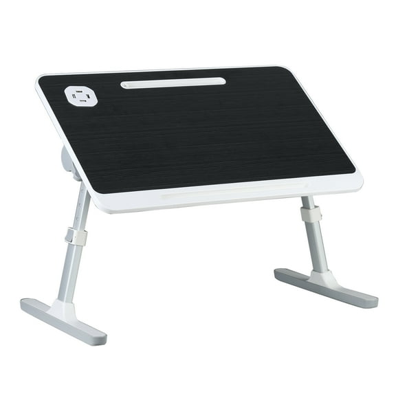 JNXYL Foldable Lap Desk,23.62 Inch Portable Laptop Desk Table Workspace Organizer Bed Tray with iPad Slots,with a USB fan and small lampr and Drawer, Anti-Slip for Working Reading Writing,Eating