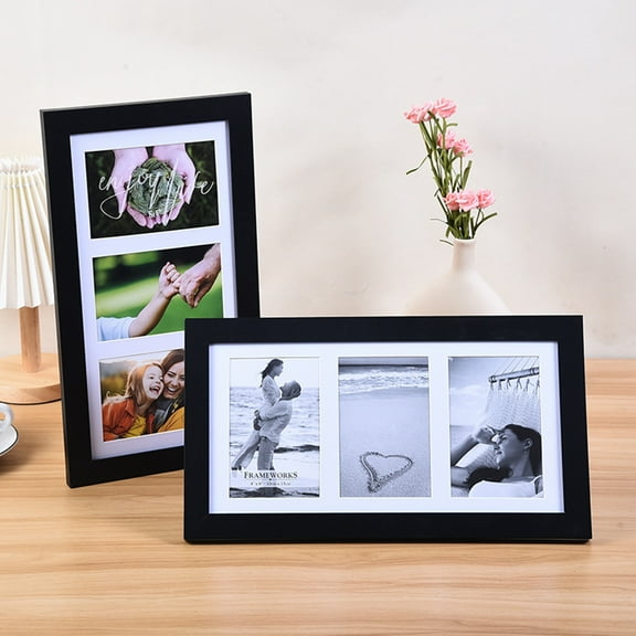 JNXYL Wooden Photo Frame with 3 Openings Mat Home Office Wall Mount Horizontal Vertical Standing Desktop Decorative Collage Picture Display Frame