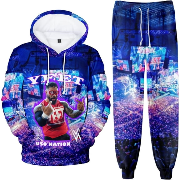 JNYEHSUI Hoodie Sets For Men Unisex Two Piece Set Sweatshirts And Sweatpants Men's and Women's Hip Hop Sweatshirt Jogger Pants Jey Uso Yeet 3D Printed Drawstring Sweatshirt Trousers