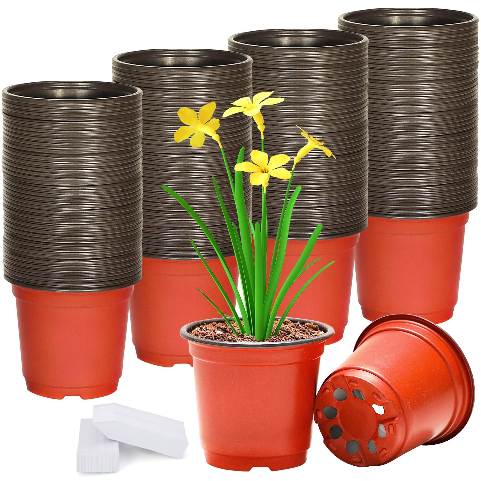JNYONG 4 Inch 400 Pack Plastic Nursery Pots Drainage Holes,Plastic Seed ...