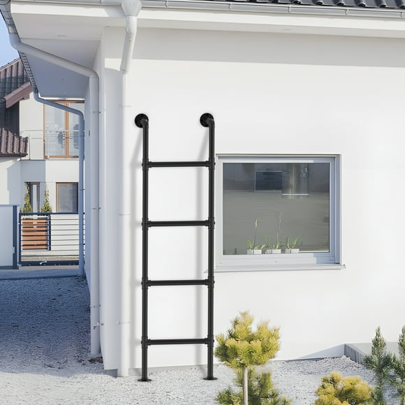 JNYSJ 57‘’ Wall Mounted Metal Ladder for Home, Four Step Ladder, Basement Window Well Egress Exit Ladder, Heavy Duty Garden Wall Ladder for Attic Loft Dorm RV Deck, 330 lbs Load Bearing