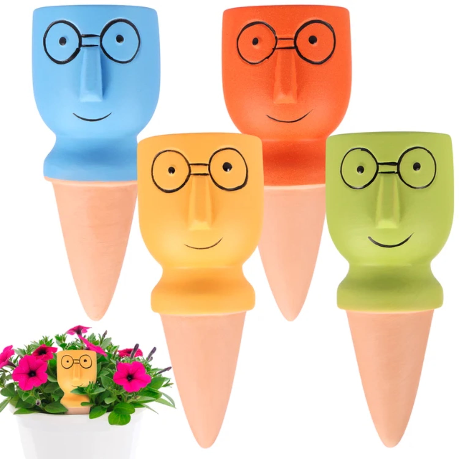 JNZHUA Unique Lazy Cartoon Ceramic Selfwatering Spikes 4Pcs