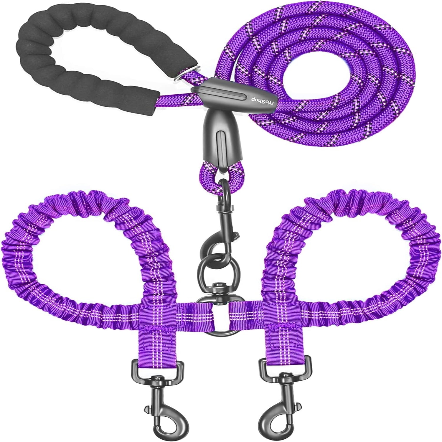 JNZOUHA No Tangle Dual Dog Leash with Shock Absorbing Bungee Double