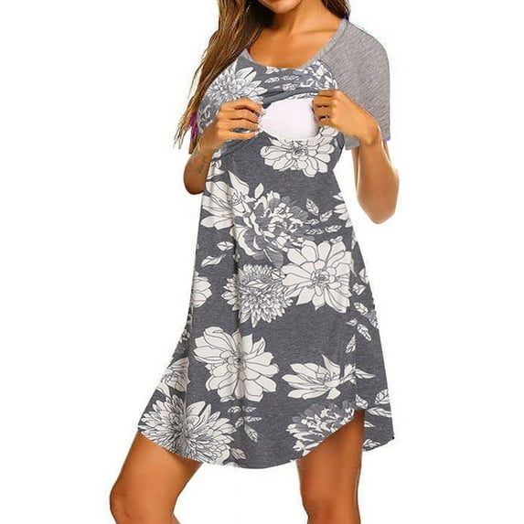 JNniff Women's Maternity Printed Nursing Dress Hospital Gown/Sleepwear for Breastfeeding