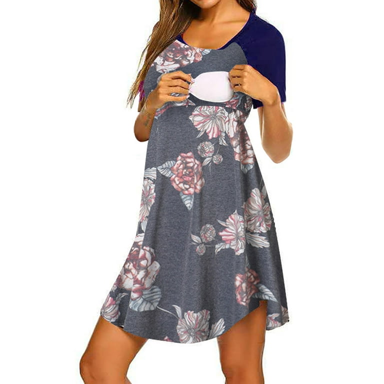 JNniff Women s Maternity Printed Nursing Dress Hospital Gown Sleepwear for Breastfeeding Walmart