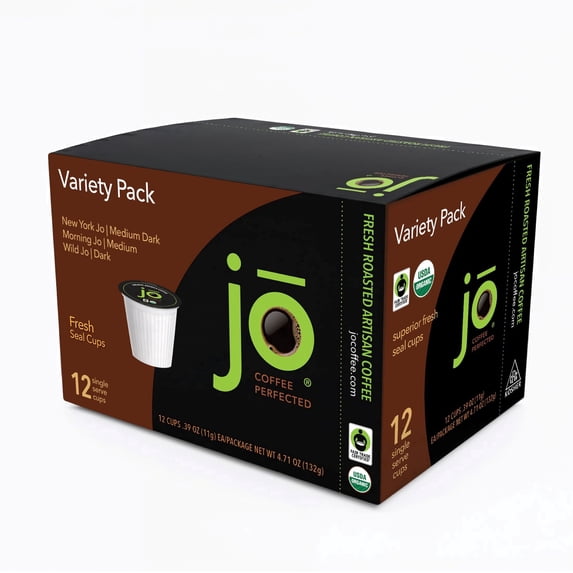 JO COFFEE: 12 Organic Pods Variety Pack for Keurig Compatible K-Cup Brewers, USDA Organic & Fair Trade Certified, Three Unique Roasts from Medium to Dark, Gluten & Chemical Free