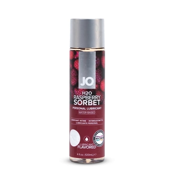JO H2O Water-Based Personal Lubricant, Smooth and Sugar-Free Edible Lube, Raspberry Sorbet, 4 fl oz