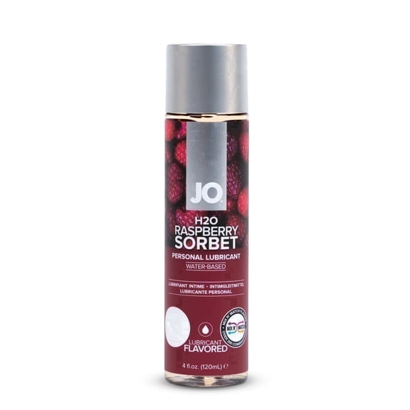 JO H2O Water-Based Personal Lubricant, Smooth and Sugar-Free Edible Lube, Raspberry Sorbet, 4 fl oz