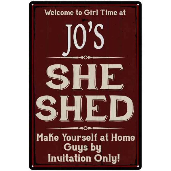 JO'S She Shed Red Sign Gift Lady Cave 12x18 Metal Sign 112180088253