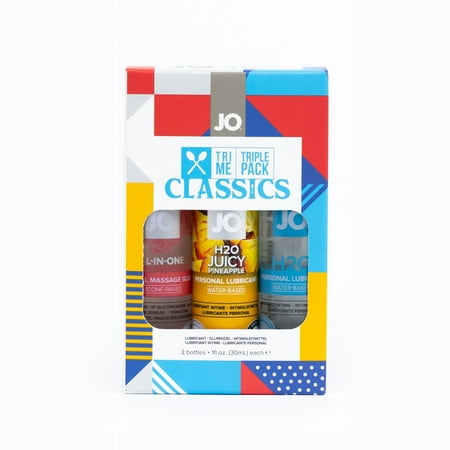 JO Tri-Me Triple Pack Classic 1oz - 3-in-1 Massage Glide, H2O Lubricant and Juicy Pineapple Flavored Lubricant