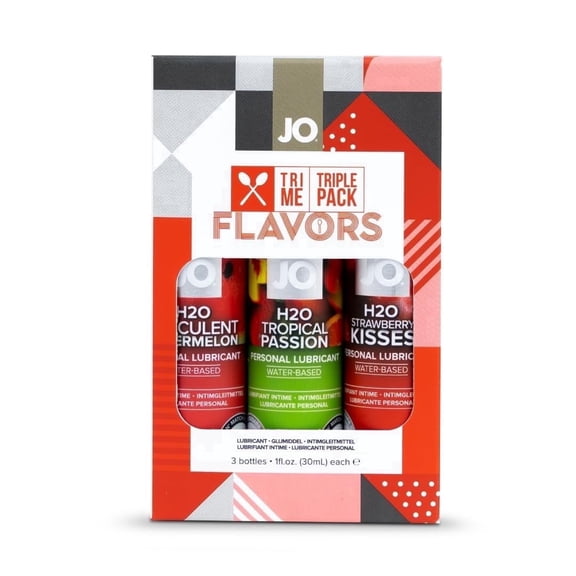JO HO Flavored Lube Triple Pack Edible Water Based Personal Lubricant, Sugar Free Travel Size (Strawberry, Watermelon, Tropical) 3 x 1 fl oz