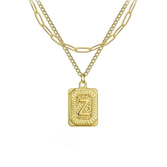 JO WISDOM 14K  Plated Gold Initial Necklaces for Women Men,Alphabet Necklace,Gold Letter Necklaces 26 Capital A-Z Letter Pendant Necklaces for Women,Square Necklace For Her Initial Necklaces