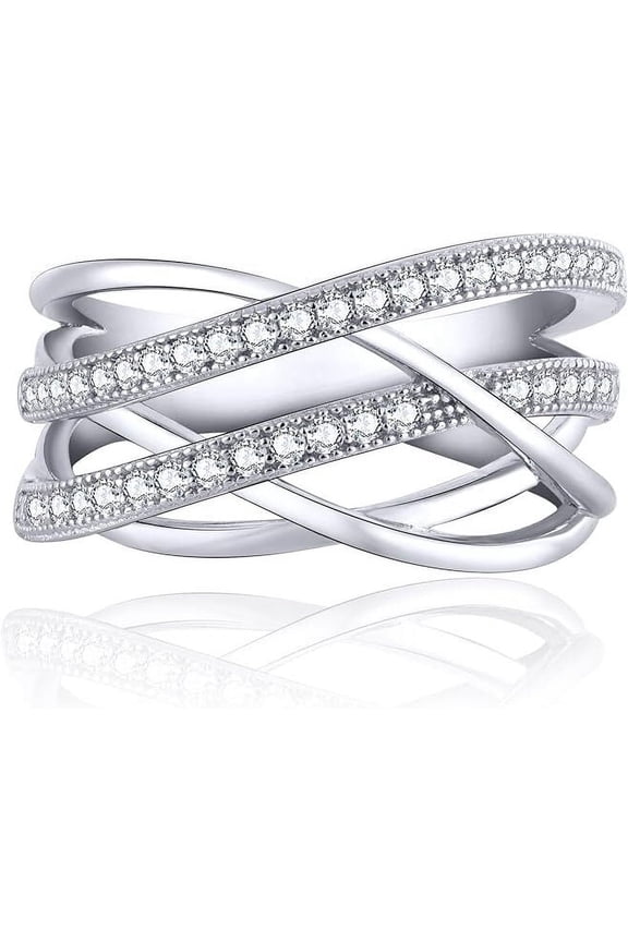 925 Sterling Silver Criss Cross Rings CZ Eternity Engagement Wedding Band Ring