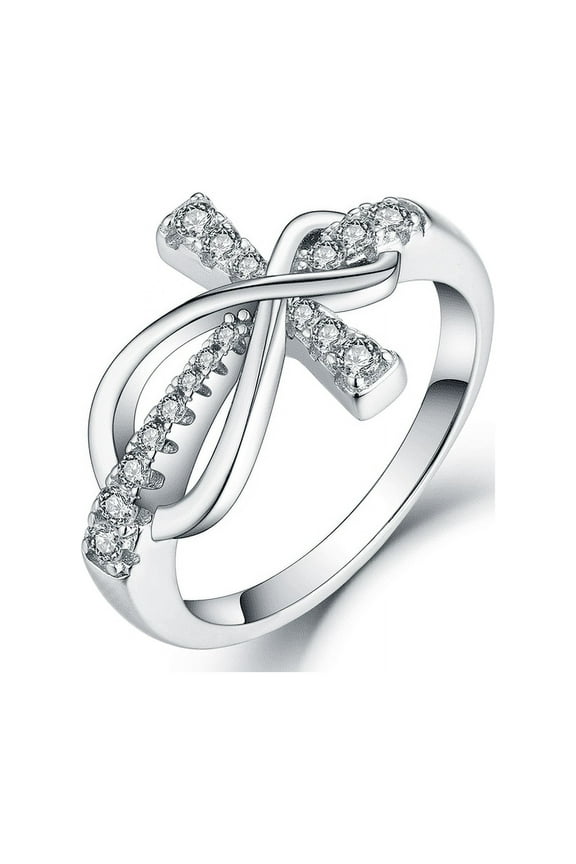 925 Sterling Silver Cubic Zirconia Cross Infinity Ring Size 5