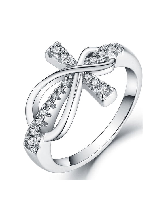 925 Sterling Silver Cubic Zirconia Cross Infinity Ring Size 6